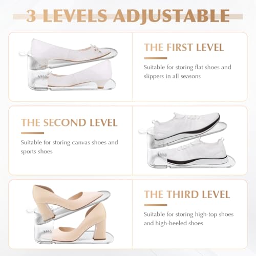 12 Pack Shoe Slot Organizer, Shoe Stackers for a Pair of Shoes, Adjustable Double Layer Stack Shoe Racks Space Saver, Storage Clear Shoe Holder for Closet Organization