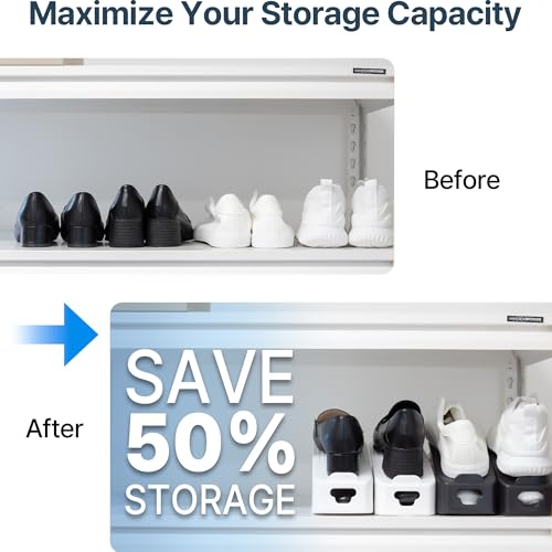One-Piece Shoe Slot Organizer 10 Pack, Space-Saving Stackers for Closet, Entryway & Shoe Rack | No Assembly Needed - color: White