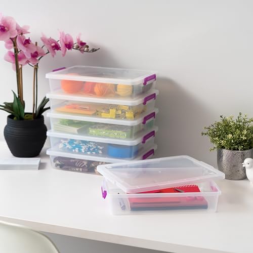 IRIS USA 6 Qt. Plastic Craft Storage Container Bins with Lids, 6 Pack, Small Art & Office Supply Organizer Tote, Sensory Bins & Boxes for Home & University, Stackable, Secure Latch Buckles, Clear - size: 6 Qt. - 6 Pack, style: STACK