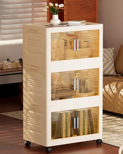 228QT Stackable Storage Bins with Lids 3 Pack, 57Gal Storage Containers with Smooth-Rolling Wheels, Plastic Closet Organizers and Storage, Collapsible Storage Bins for Home, Office and Dorm - style: 3 Pack
