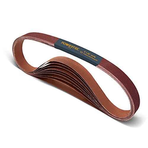 POWERTEC 414208A 1 x 42 Inch Sanding Belts, 80 Grit Aluminum Oxide Belt Sander Sanding Belt for Belt Sander, Belt and Disc Sander, Wood & Paint sanding, Metal Polishing, 10PK