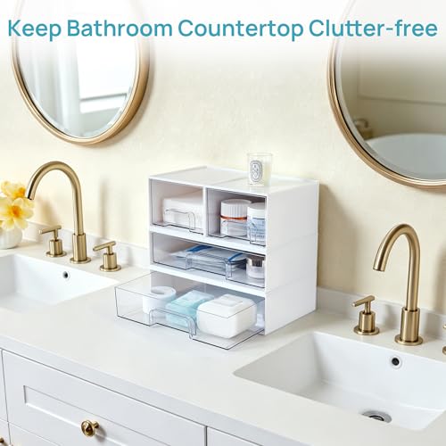 Vtopmart 2 Pack Clear Stackable Storage Drawers,12.1''W Plastic Organizers Bins for Beauty Supplies, Ideal for Vanity, Bathroom, Cabinet, Room Organization, White - style: 2pack Wide White