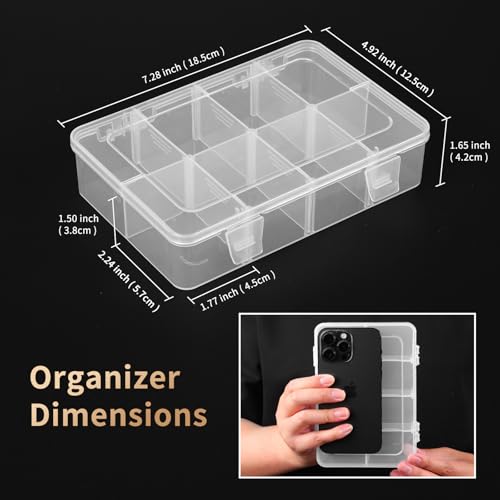 QUEFE 2 Pack 8 Grids Bead Organizers and Storage, Plastic Organizer Box with Removable Dividers Tackle Box Organizer for Candies Snacks Electronics Jewelry Small Parts - size: 2pcs