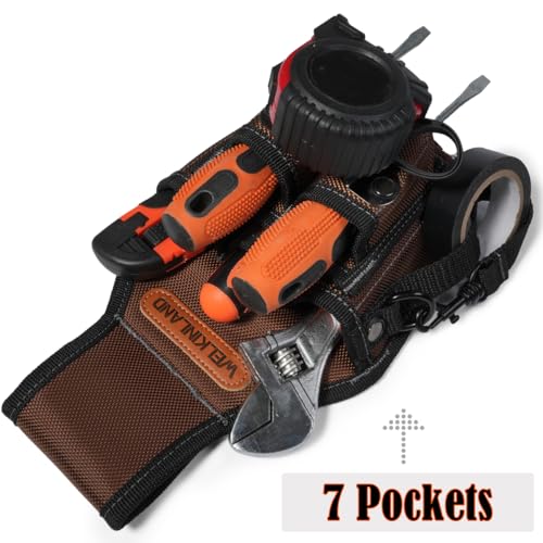 WELKINLAND 7-Pockets Tool Pouch, Brown Tool Pouch Organization, Heavy-Duty Electrician Tool Pouches Men, Side Belt Pouch, Small Electrician Holster