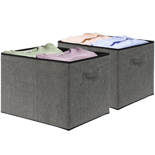 Simple Houseware 15 x 13 Inch Collapsible Fabric Storage Bin with Handles, 2 Pack, Dark Gray - color: Dark Grey