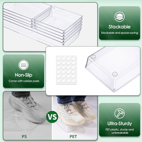 Criusia Drawer Organizer Set, Acrylic Non Slip Non Cracking Kitchen Drawer Storage Tray Large Size Divider, Multifunctional Storage for Cosmetics, Bathroom, Tools, Kitchen and Office (8 PACK) - size: 8 PACK