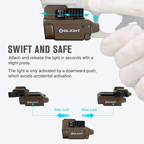 OLIGHT Baldr Mini 600 Lumens with Green Beam and White LED Combo, Magnetic USB Compact Rechargeable Tactical Flashlight with Adjustable Rail for G19, G45, Sig P320, and so on(Desert Tan)