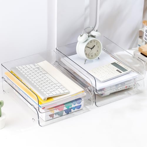 Gagee 2 Pack Paper Organizer for Desk,Clear Stackable Paper Sray Holder ﻿, Office Desk Organizer for Notes, Pens, File, Document - size: 2 Vertical