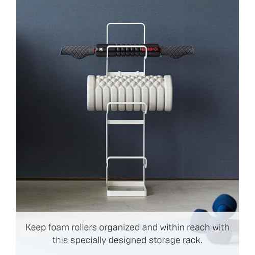 Yamazaki Home Tower Steel Storage Rack For Yoga Mats & Foam Rollers - Includes Hooks For Fitness Accessories - Steel