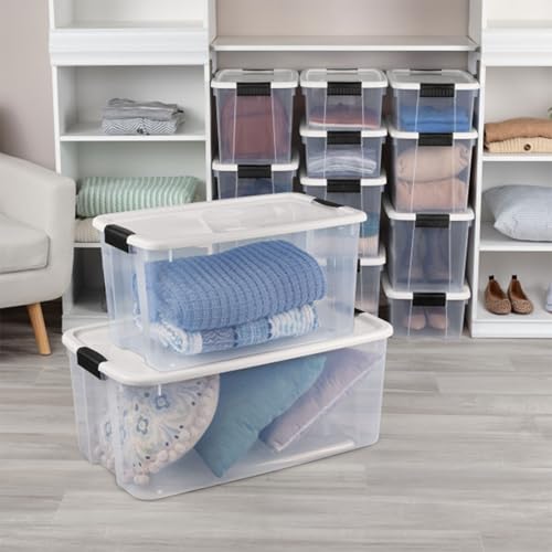 Sterilite 8-Pack 70 Quart Ultra Latch Box, Clear Storage Organizer Bins with Latching Lids - Stackable Plastic Containers for Home Organization in Garage, Attic, Basement, and Closet - size: 70 Quart