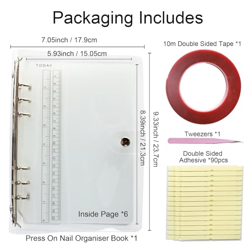 Clear Press on Nails Storage Box Press on Nail Organizer Binder Salon Art Display Supplies Packaging Book Sample Exhibition with Double-sided Adhesive Medium A5 - color: A5-Medium