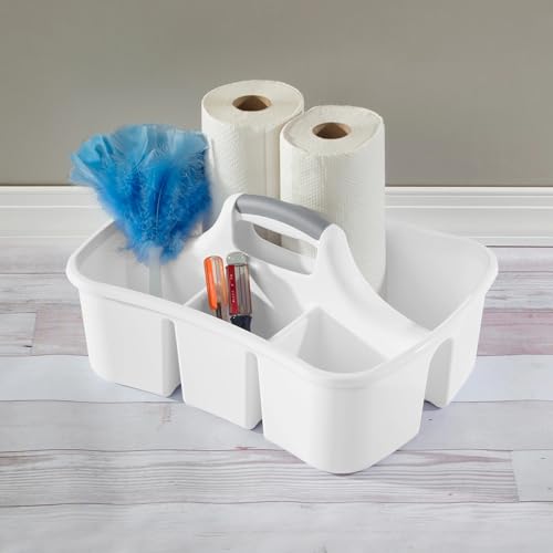 Divided Caddy, Easy Carry Handle, Handy Plastic Utility Storage, White - Multi-Compartment, Durable for Bathroom, Kitchen, Office & Craft Supplies