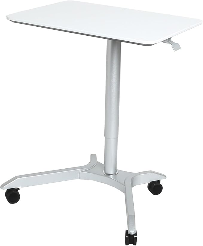 Seville Classics AIRLIFT XL 28" Pneumatic Height Adjustable Sit-Stand Mobile Laptop Computer Desk Cart (27.1" to 41.9" H), White