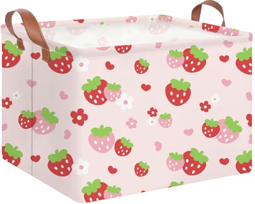 Rectangle Storage Basket with Handles,Collapsible Storage Bin,Books Box,Gift Basket(Strawberry) - color: Strawberry