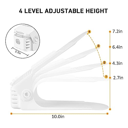 Shoe Slots Organizer - 20 Pack Shoe Stackers, 50% Space Savers, 4 Levels Adjustable Rack, White