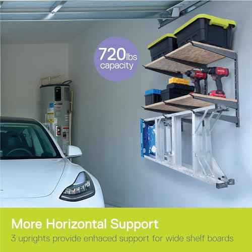 Heavy Duty Lumber Storage Rack by Delta Cycle, Holds Up to 720 lbs - 3-Tier Wide Wood Storage Rack with Fully Adjustable Arms - Steel Construction Storage Solution for Garage, Basement & Pantry