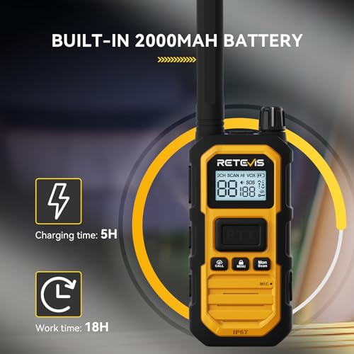 Retevis RB48 Plus Walkie Talkies Long Range, IP67 Waterproof Heavy Duty GMRS Two Way Radios, NOAA, USB-C Rechargeable, Vibration Alert, Emergency 2 Way Radios, for Off-Roading Hunting(2 Pack)