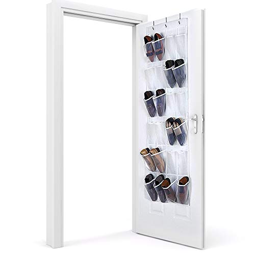 Over the Door 24 Pocket Shoe Organizer Hanging Rack with 3 Steel Hooks, Pack of 3, Breathable Mesh Back with Transparent PVC Pockets. For Closet Kitchen or Organizing Your Room. Space Saver - size: 3 PK