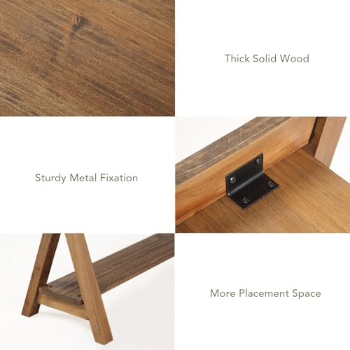 Wnutrees 43" Farmhouse Wood Bench, Long Rustic Indoor Storage Bench for Entryway, Living Room, Dining Room, Solid Wood Construction, Original Wood - size: 43" wood bench