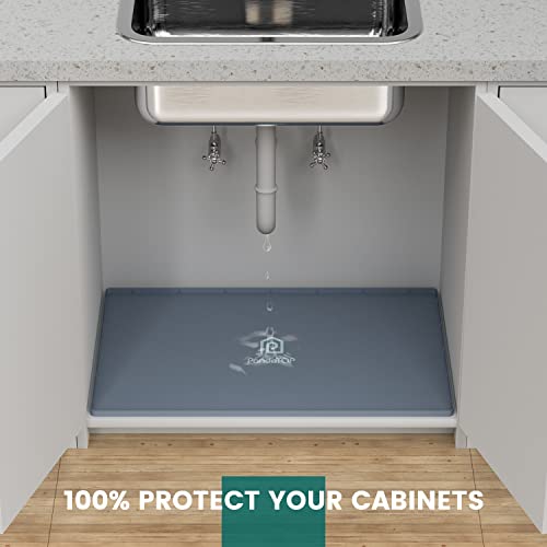 Under Sink Mat, 28" x 19" Silicone Kitchen Cabinet Tray, Waterproof & Flexible Under Sink Liner for Kitchen Bathroom and Laundry Room - size: 19"W x 28"L