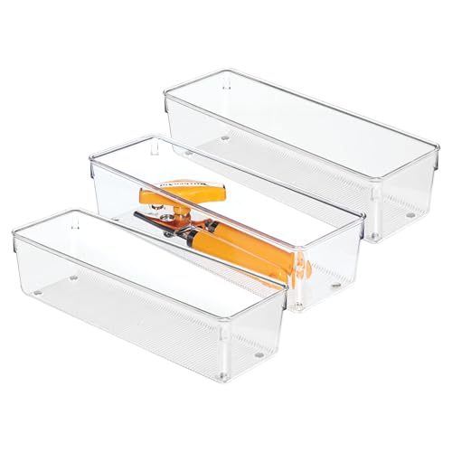 iDesign Plastic Drawer Organizer Bins - Storage for Kitchen, Bathroom, and Desk Drawers - Set of 3 - Clear - size: 4 x 12 x 3, style: Pack of 3