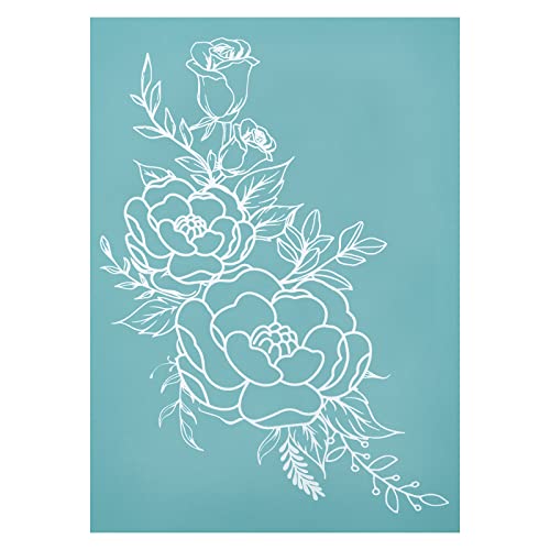 OLYCRAFT 11x8.6 Inch Self-Adhesive Silk Screen Printing Stencil Reusable Pattern Stencils Rose Flower for Painting on Wood Fabric T-Shirt Wall and Home Decorations