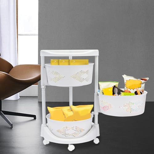 3 Tier Kitchen Storage Rack, Rotating Storage Shelf with Lockable Casters Multi-Layer Kitchen Storage Shelf Vegetable Rotating Shelf Organizer Stackable Storage Shelf Round Storage Cart - size: 3 Tier