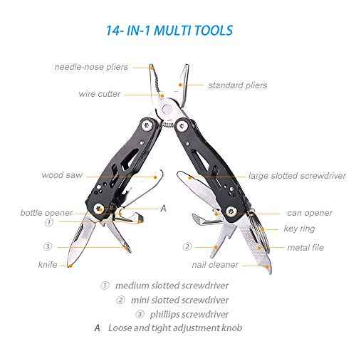 MINI Multitool Pliers, Birthday Christmas Gifts for Men Boyfriend Dad Husband Women, Pocket Knife 14-In-1, Rugged and Practical Portable Computer and Bike Gadgets, Black Camping and Survival Tools