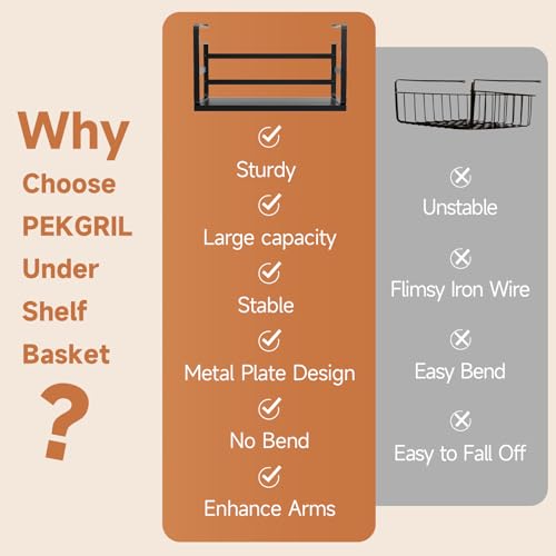 2 Pack Large Under Shelf Basket, Black Undershelf Storage Basket, Heavy Duty Slide-in Hanging Storage Basket, Metal Under Cabinet Organizer for Kitchen, Pantry, Desk, Bookshelf, Cabinet - size: 2 Pack Large Black