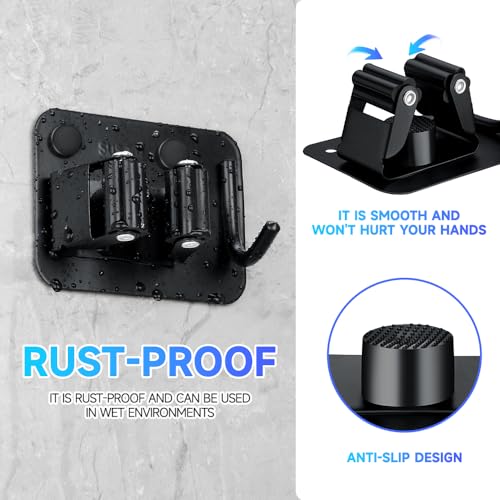 JAMEND CLXP 4-Pack Broom Holder with Heavy Duty Hooks, Upgraded Stainless Steel Mop Hanger. Wall Mount Utility Tool Rack for Kitchen Garden Laundry Garage. Matte Black. - color: 4PCS-Matte Black+Hook