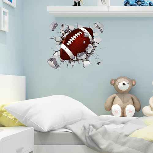 2 Sheets Rugby Breakthrough Wall Decals - American Football Sports Art Stickers for Kids Room Decor, Boys Bedroom, Football Lovers & Players - Easy Peel & Stick Wall Art