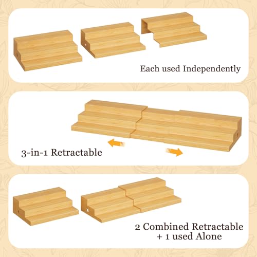 Extra-Long Expandable Bamboo Can Rack for Pantry – 3-Tier Adjustable Pantry Can Organizer, Large Capacity Holds up to 45 Cans, Pantry Shelf & Countertop Storage (Patent Pending)