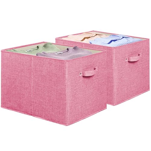 Simple Houseware 15 x 13 Inch Collapsible Fabric Storage Bin with Handles, 2 Pack, Pink - color: Pink