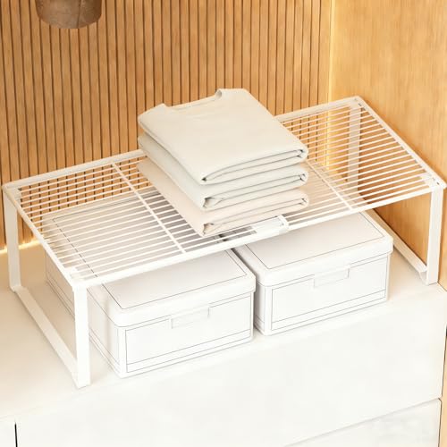 Expandable Closet Shelf Organizer, Wire Rack Closet Organizer，Stackable Storage Rack for Kitchen/Pantry/Bathroom/Shoe Cabinet，Space Saving Design（1 Pack）