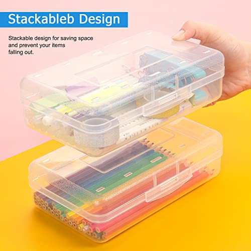 Tamaki 1 Pack Plastic Pencil Box Large Capacity Pencil Boxes Clear Boxes with Snap-tight Lid Stackable Design and Stylish Office Supplies Storage Organizer Box, Clear - color: White