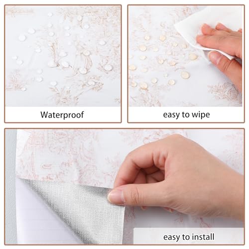 18ft x 20.5 Inch Pink Chateau Toile Peel and Stick Wallpaper with Smoothing Tool Kit Blush Removable Self Adhesive Vintage Wallpaper Toile Contact Paper for Bedroom Bathroom Walls Covering