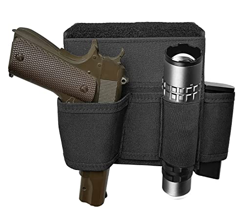 Bedside Pistol Holster, Tactical Bed Side Gun Holster, Under Mattress Handgun Holster with Flashlight Loop Holder - color: BK