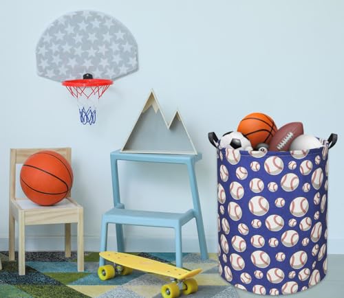 Baseball Kids Laundry Hamper, Large, Cotton & Linen, Waterproof PE Coating, Collapsible, Multi-purpose, Dinosaur Pattern - color: Baseball