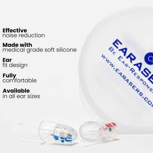 EARasers -26dB Peak Reduction Earplugs - Reusable Noise Reduction Musicians Earplugs for Concerts, Djs (Small)