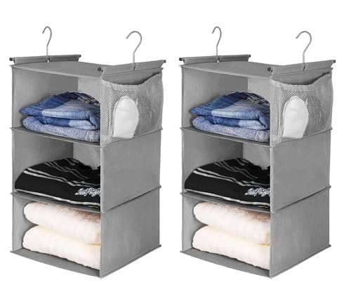 MAX Houser 3 Tier Shelf Hanging Closet Organizer, Closet Hanging Shelf with 2 Sturdy Hooks for Storage, 2 Pack, Foldable (Grey) - color: Grey2