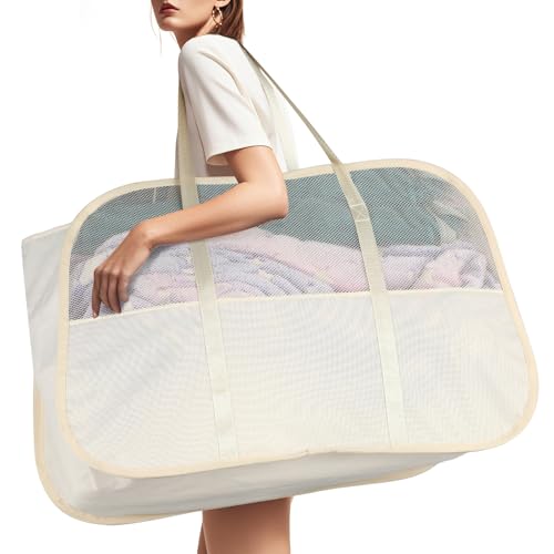 Collapsible Laundry Baskets with Easy Carry Handles, 95L Clothes Hamper for Storage, Foldable Laundry Basket Tear-proof, Large Pop Up Hampers for Laundry, Bedroom, Bathroom, Dorm Beige - style: Beige