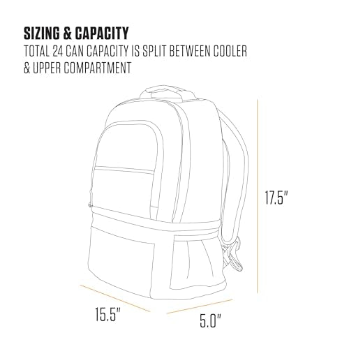 Carhartt Insulated 24 Can Two Compartment Cooler Backpack, Fully-Insulated Base, Durable Water-Resistant for Camping, Beach & Travel