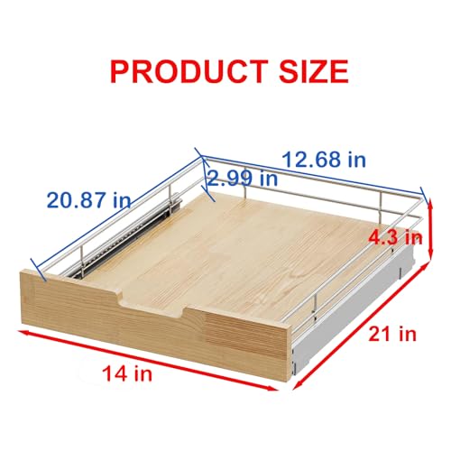 Sikarou Pull Out Cabinet Organizer,Heavy-Duty Slide Out Shelf, Wood And Wire Basket, Pull Out Drawer for for Kitchen Under Sink Space, Pantry, Bathroom (14 * 21 WM) - size: 1-TIE 14*21 WM