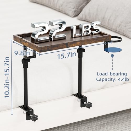 Clip On Bedside Shelf, Adjustable Bed Table with Cup Holder & Headphone Hook, Bed Tray for College Dorm, Bunk Beds, Space Saving Nightstand with Cable Management, Side Table Organizer for Bedroom
