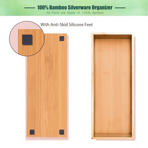guiogc Bamboo Drawer Organizer, Utensil Organizer for Kitchen, Bamboo Storage Box Wood Silverware Tray for Drawer Set of 2 - size: 11.8" x 4" x 1.35"