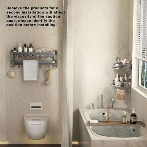 VOLPONE Shower Caddy Corner Suction Cup Shower Shelf Corner No Drilling Bathroom Shower Organizer Storage Rack Adhesive (1-Pack, gray) - style: Suction Cup Triangle with Towel bar 1 Tier Gray