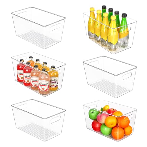 Vtopmart 6 PCS Clear Plastic Storage Bins, Pantry Organizer Containers with Handle for Refrigerator, Fridge, Cabinet, Kitchen, Countertops, Cupboard, Home Organization and Storage, XL - size: XL(13”L x 7.4”W x 7”H)