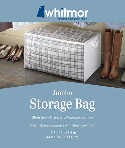 Whitmor Jumbo Storage Bag, 29" L x 17.5" W x 15.5" H | Zippered | White/Clear | Pack of 6 - size: 1 EA (Pack of 6)