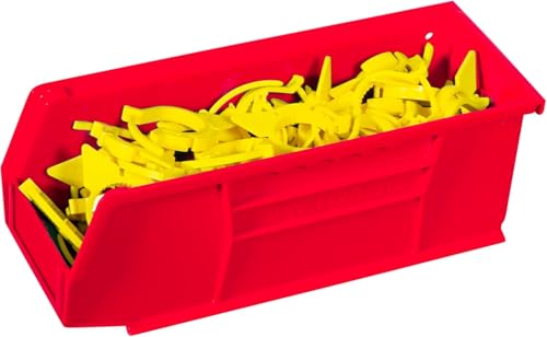 Akro-Mils 30224 AkroBins Plastic Storage Bins, Space-Saving Stackable Bins for Garage, Pantry, Craft Organization, 11" L x 4" W x 4" H, Red, 12-Pack - color: Red