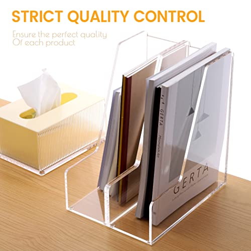 HeZone Magazine Holder, Clear Acrylic Desk Organizers, File Organizer for Desk, Magazine Rack- Desktop Book Storage -Independent Vertical 1 Space-2 Pack - style: 2PC-A4